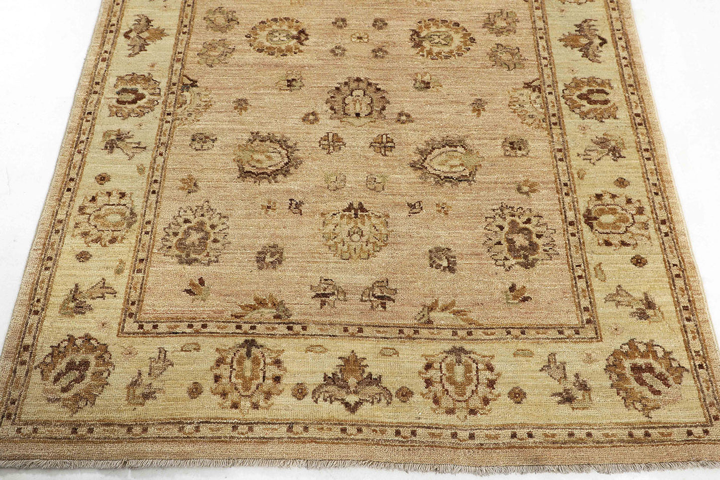 Hand-Knotted Oushak Carpet 4'.1" X 6'.1" Traditional, Beige Fine Wool Area Rug 4x6