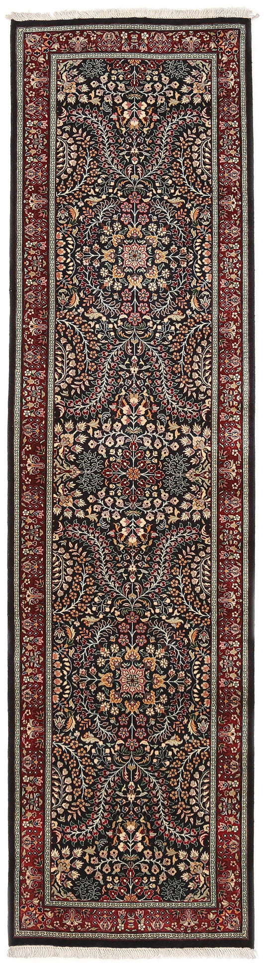Hand-Knotted Lahore Carpet 2'.7" X 9'.10" Oriental, Blue Fine Wool Runner Rug 2.5x10