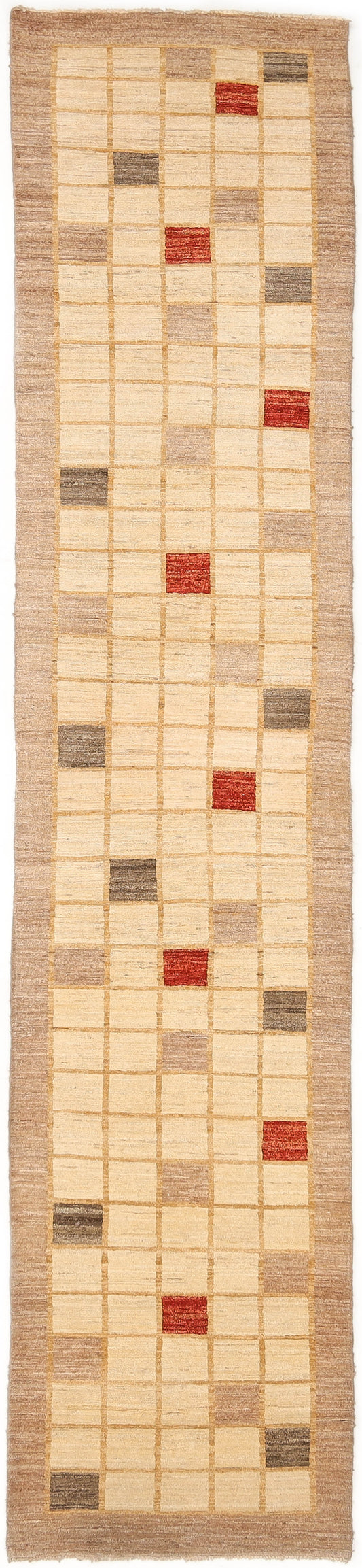 Hand-Knotted Gabbeh Carpet 2'.8" X 12'.9" Tribal, Ivory Fine Wool Runner Rug 2.5x14 D18557
