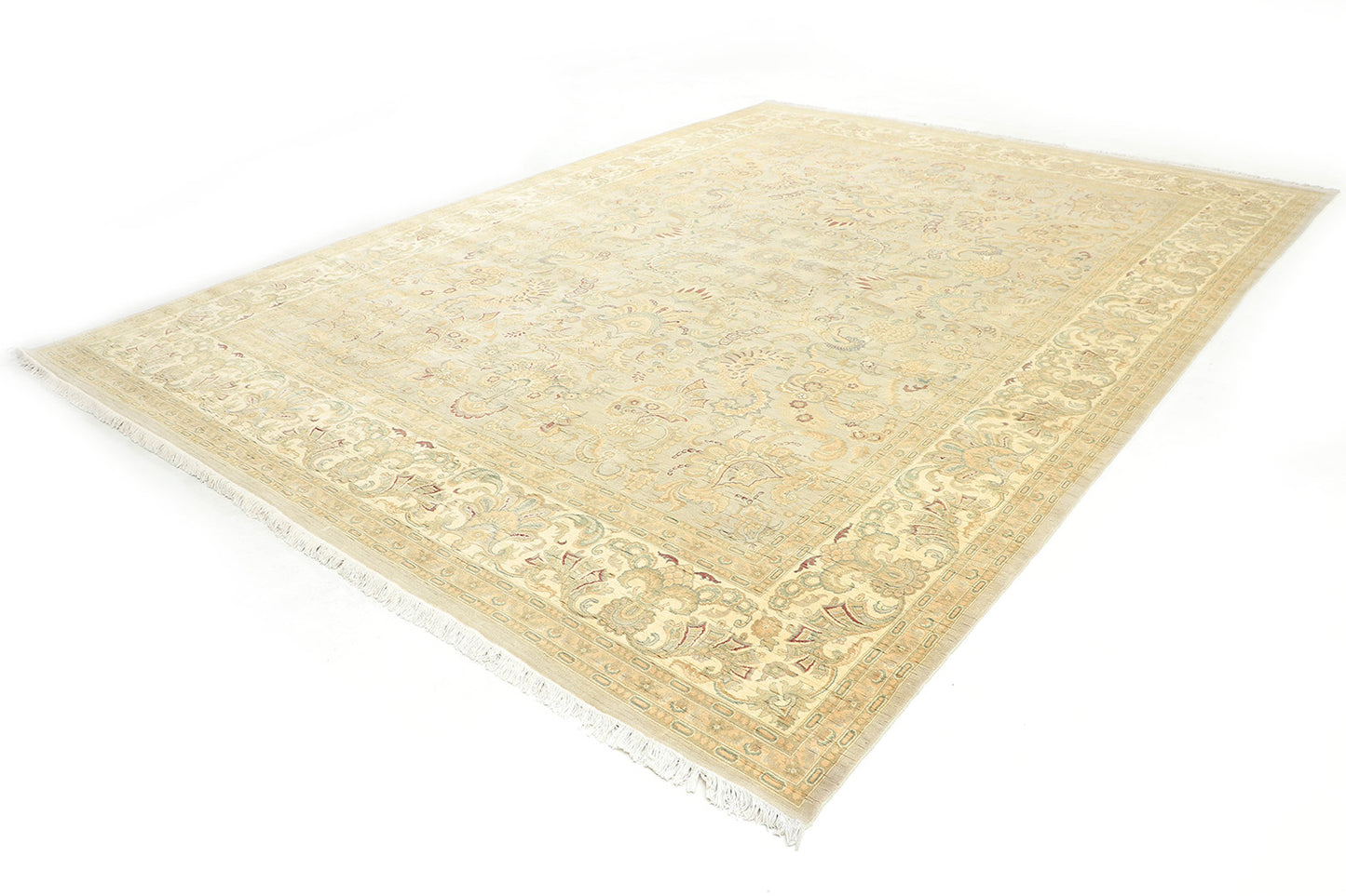 Hand-Knotted Lahore Carpet 9'.9" X 13'.3" Oriental, Bone Fine Wool Area Rug 10x14