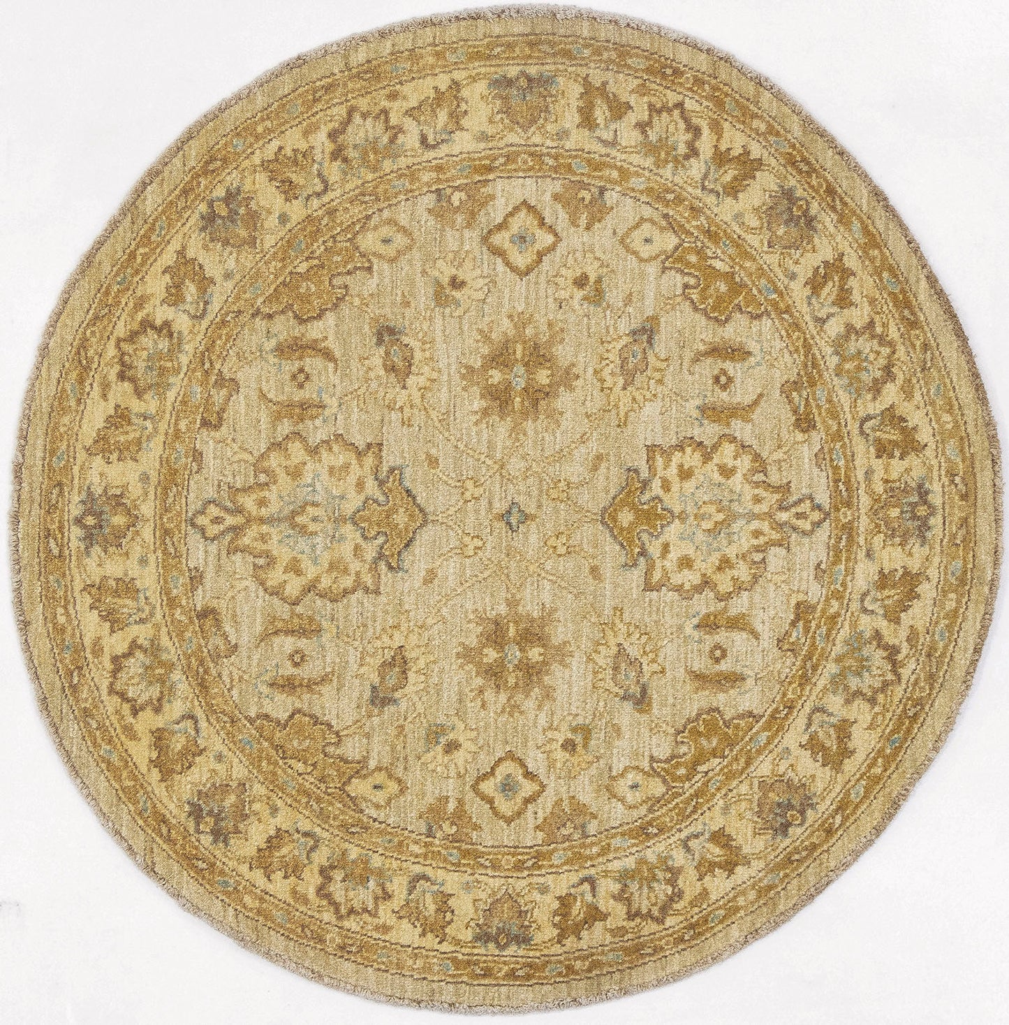 Hand-Knotted Oushak Carpet 4'.3" X 4'.2" Traditional, Beige Fine Wool Round Rug 4x4