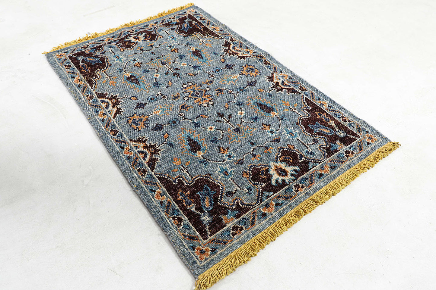 Hand-Knotted Oushak Carpet 3'.10" X 5'.10" Traditional, Blue Fine Wool Area Rug 4x6