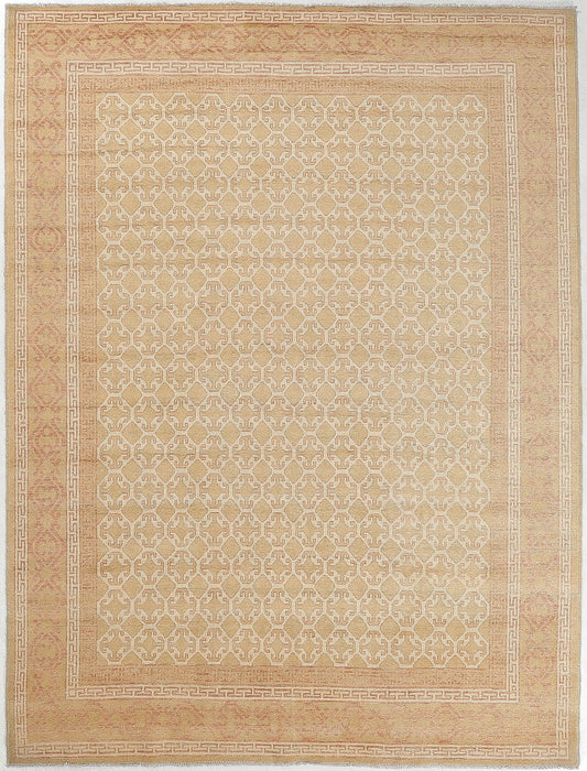 Hand-Knotted Khotan Tibet Carpet 8'.1" X 10'.4" Oriental, Gold Fine Wool Area Rug 8x10