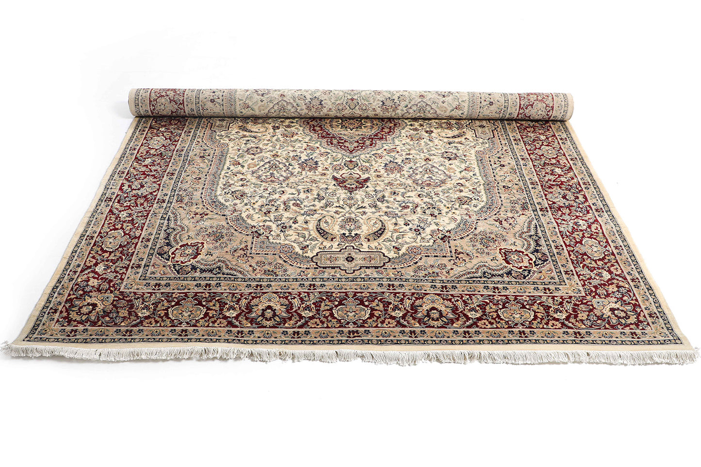 Hand-Knotted Lahore Carpet 7'.11" X 9'.9" Oriental, Ivory Fine Wool Area Rug 8x10