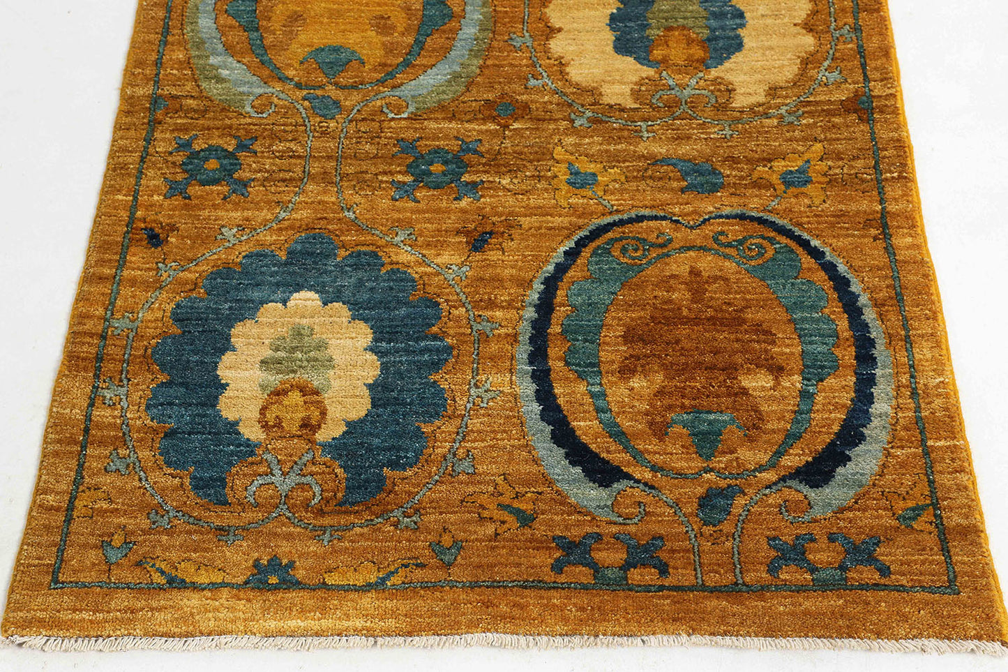 Hand-Knotted Bohemian Carpet 2'.8" X 12'.5" Transitional, Gold Fine Wool Runner Rug 2.5x12 D57082