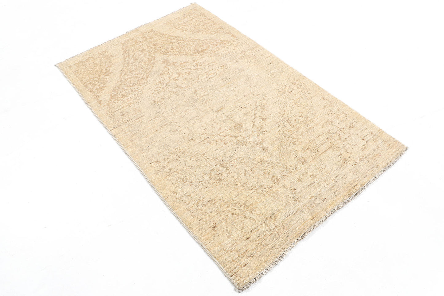 Hand-Knotted Oushak Carpet 3'.1" X 4'.4" Traditional, Ivory Fine Wool Accent Rug 3x4