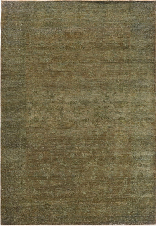 Hand-Knotted Oushak Carpet 5'.7" X 8'.1" Traditional, Green Fine Wool Area Rug 5.5x8