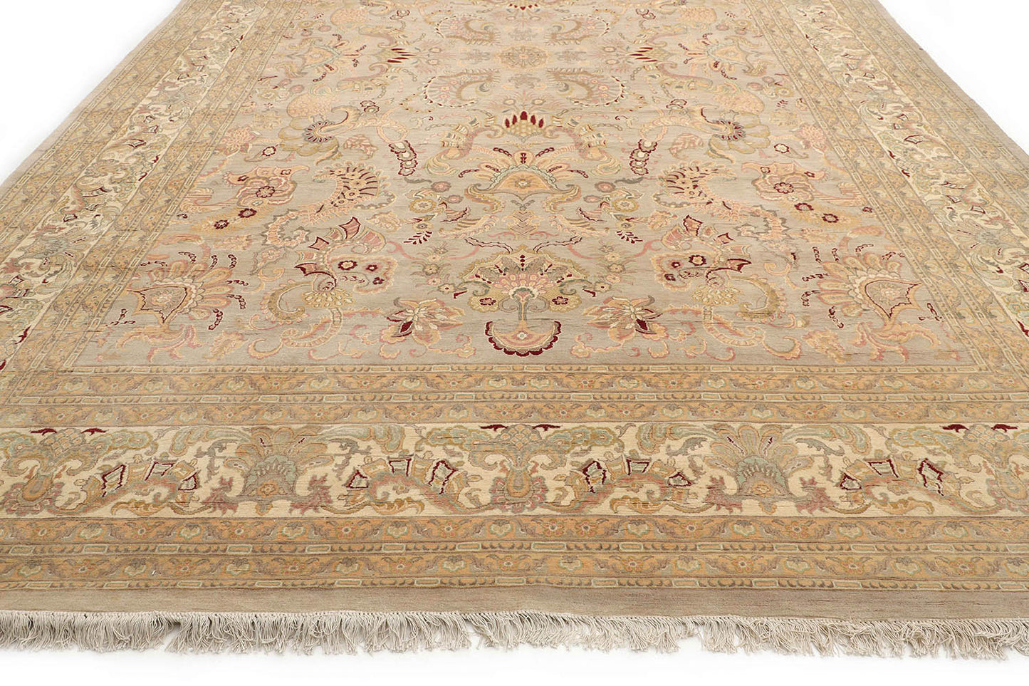 Hand-Knotted Lahore Carpet 10'.7" X 16' Oriental, Bone Fine Wool Area Rug 10x16