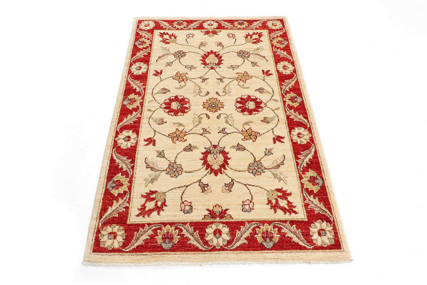 Hand-Knotted Oushak Carpet 3'.2" X 5'.3" Traditional, Ivory Fine Wool Accent Rug
