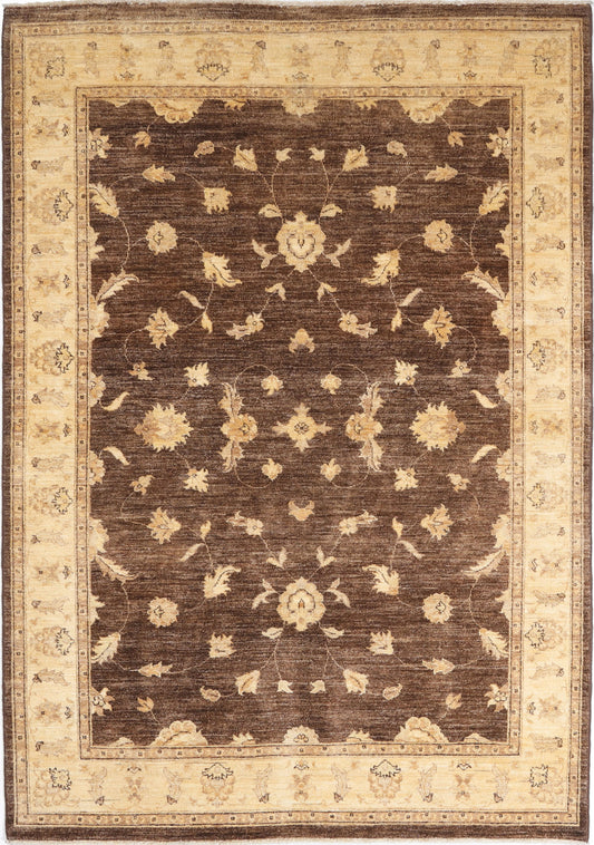 Hand-Knotted Oushak Carpet 5'.8" X 8'.1" Traditional, Chcolate Fine Wool Area Rug 5.5x8