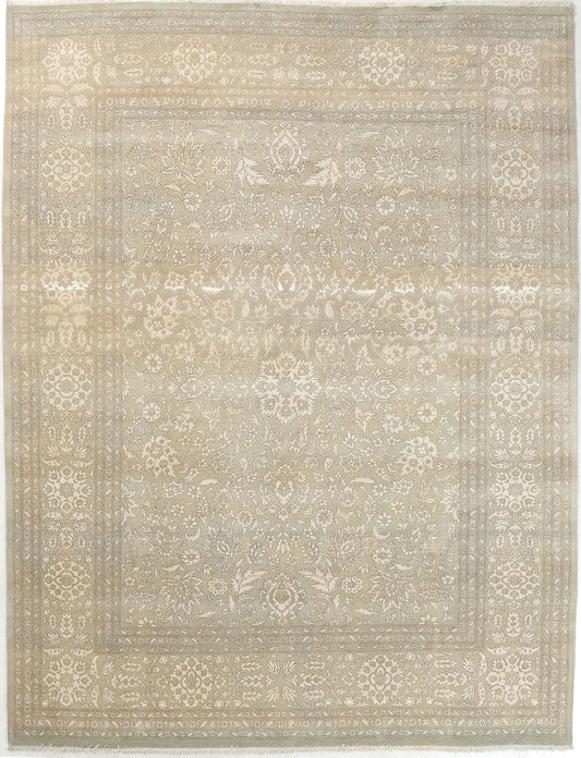 Hand-Knotted Oushak Carpet 9'.1" X 12' Traditional, L/Green Fine Wool Area Rug 9x12