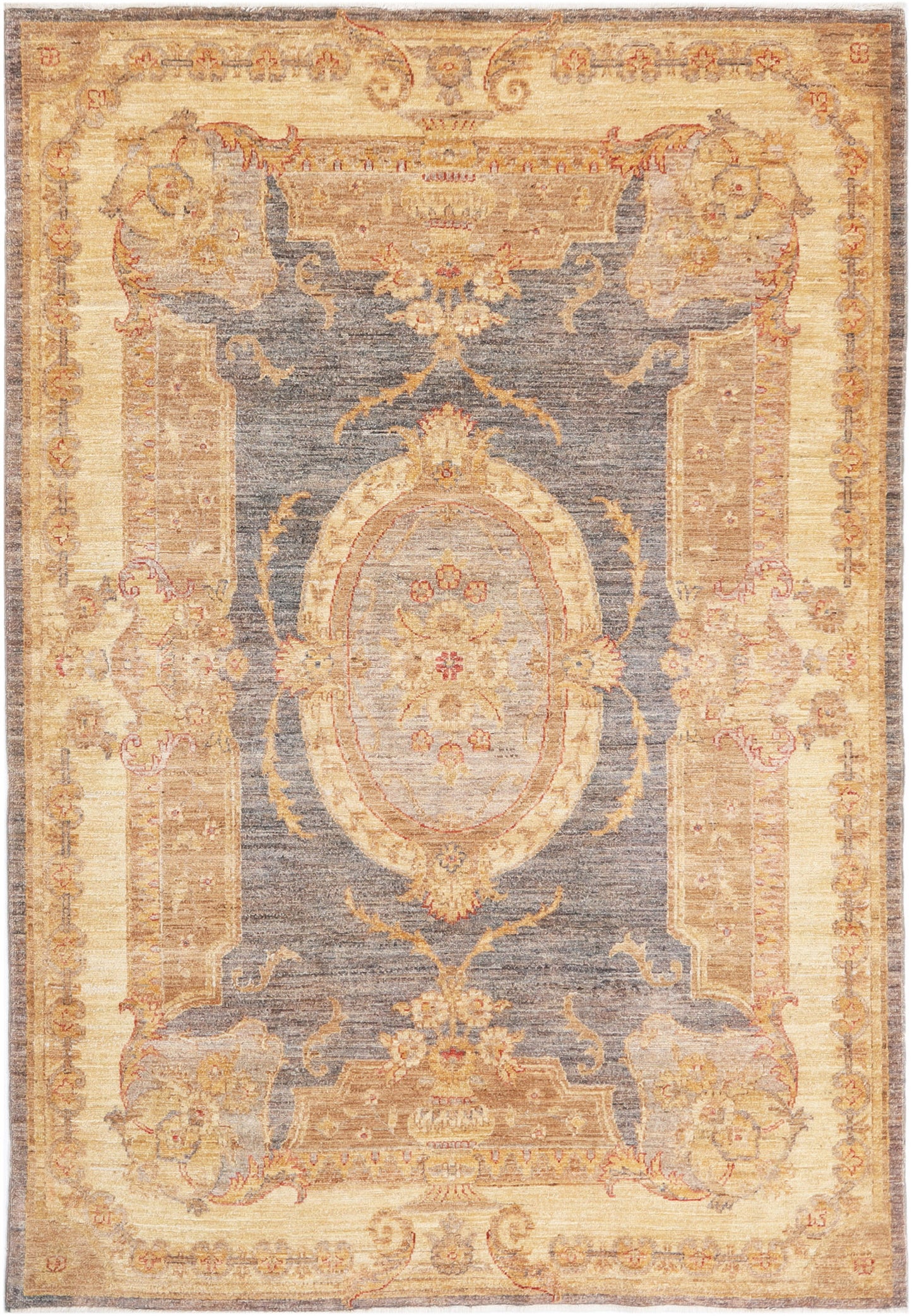 Hand-Knotted Farhan Carpet 4'.10" X 7'.1" Traditional, Grey Fine Wool Area Rug 5x7