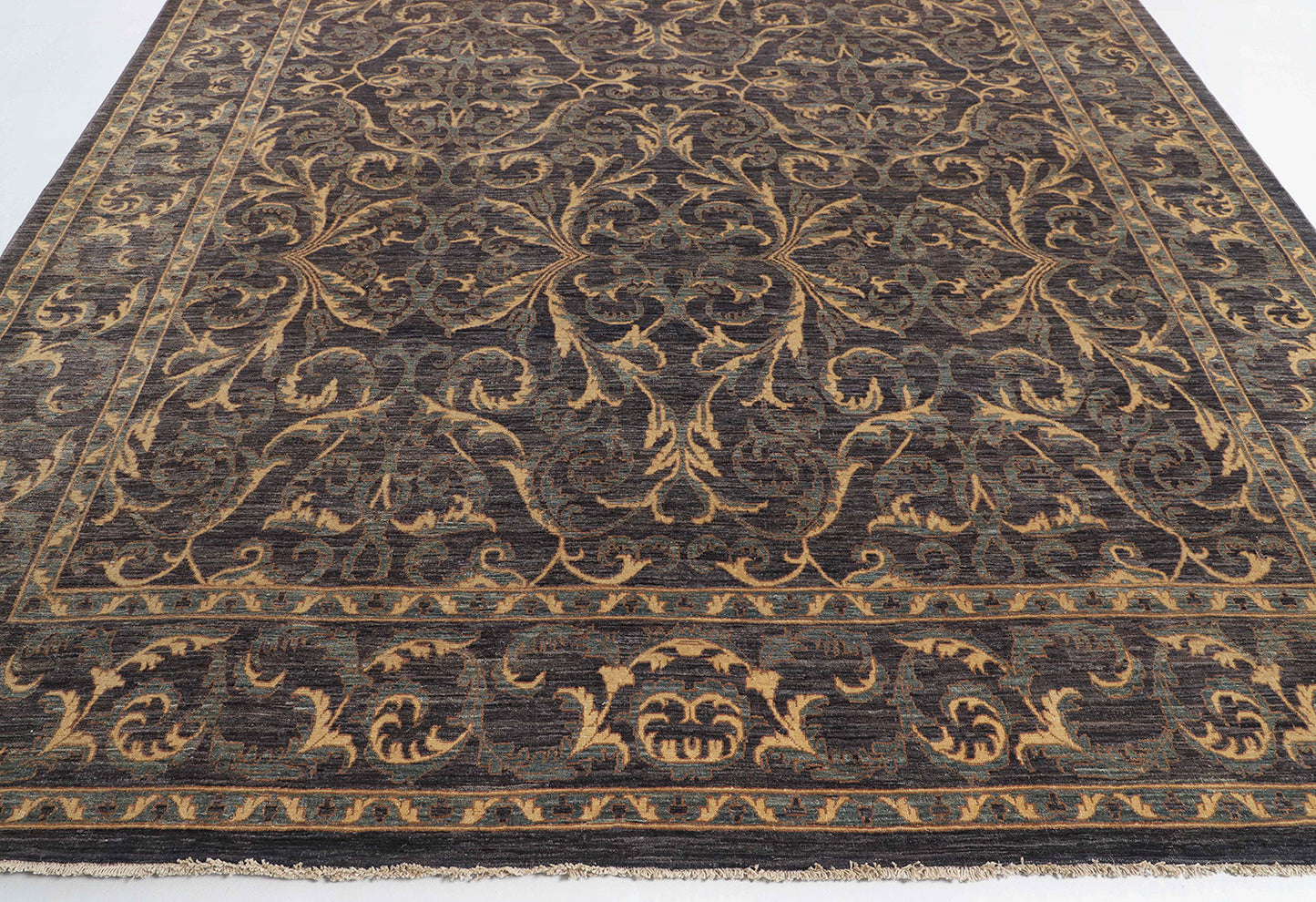 Hand-Knotted Ariana Carpet 9'.2" X 11'.9" Traditional, Grey Fine Wool Area Rug 9x12 D52175