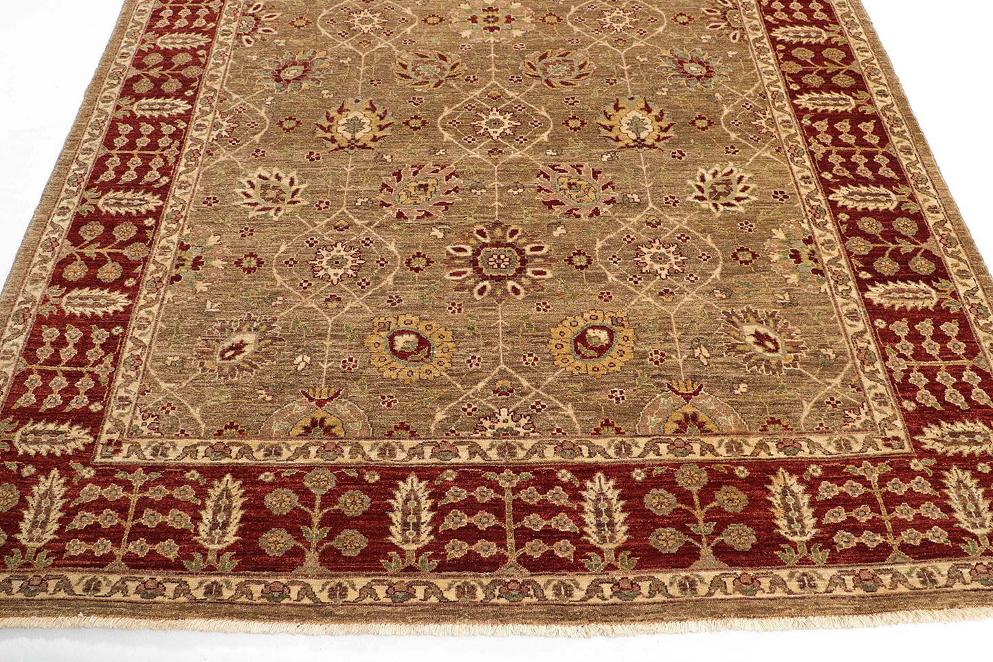 Hand-Knotted Oushak Carpet 6'.5" X 8'.2" Traditional, Green Fine Wool Area Rug 6.5x8