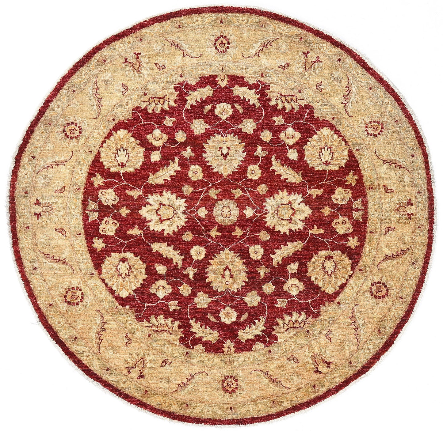 Hand-Knotted Oushak Carpet 5' X 5' Traditional, Red Fine Wool Round Rug 5x5