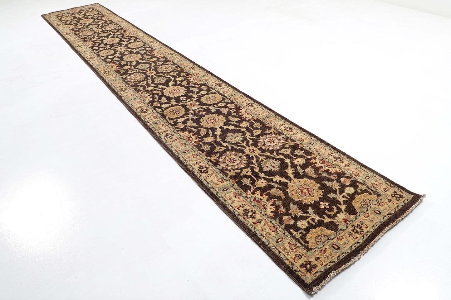 Hand-Knotted Oushak Carpet 2'.7" X 15'.8" Traditional, Choclate Fine Wool Runner Rug 2.5x16