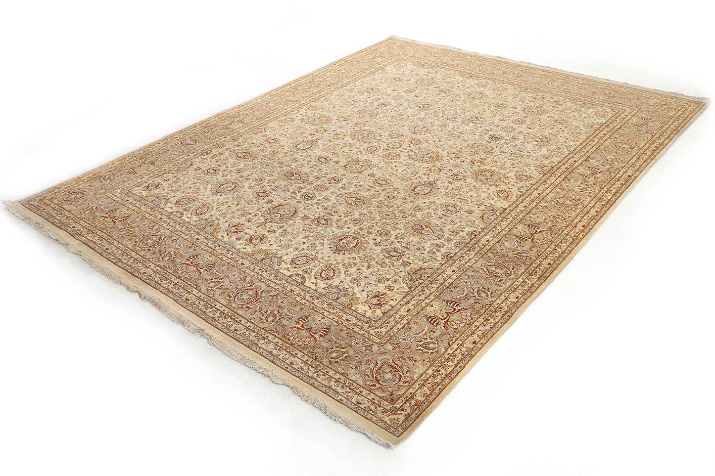 Hand-Knotted Lahore Carpet 8'.9" X 11'.9" Oriental, Creem Fine Wool Area Rug 9x12