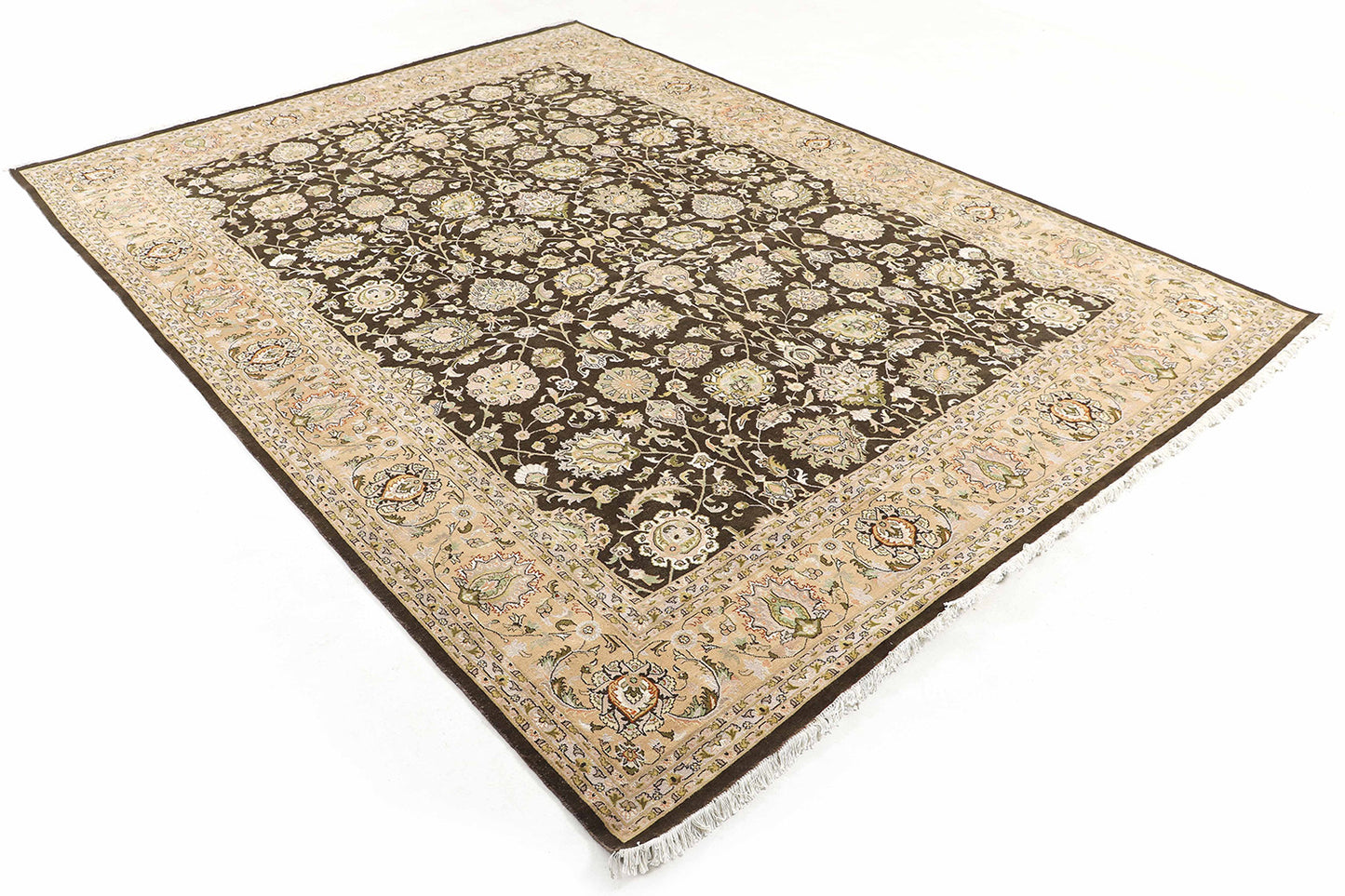 Hand-Knotted Oushak Carpet 9'.1" X 12'.4" Traditional, Green Fine Wool Area Rug 9x12