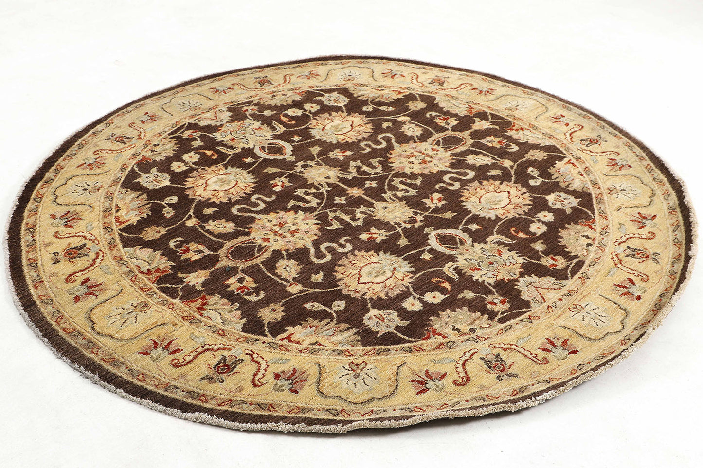 Hand-Knotted Oushak Carpet 6'.1" X 6'.1" Traditional, Brown Fine Wool Round Rug 6x6