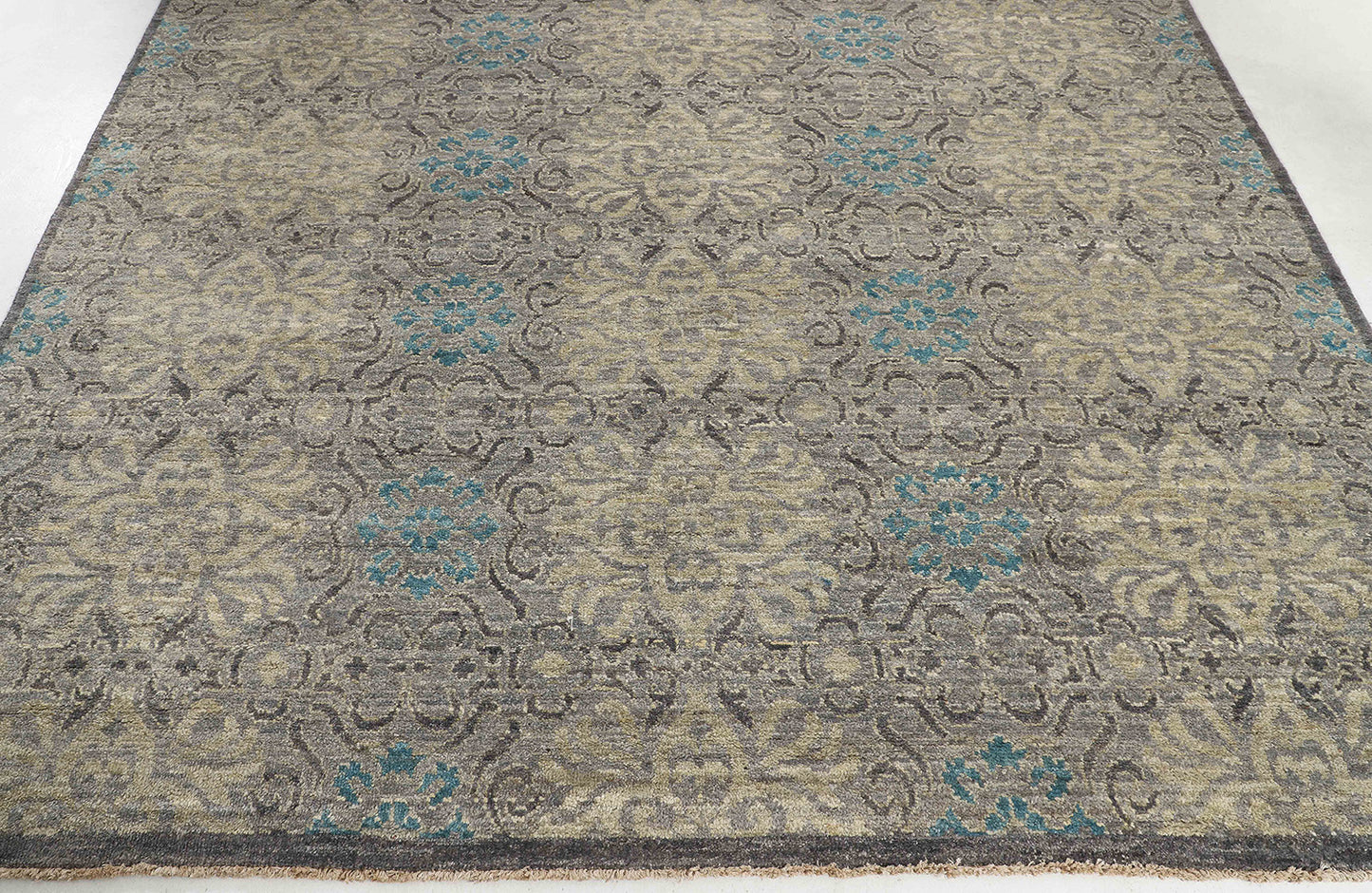 Hand-Knotted Oushak Carpet 7'.8" X 9'.9" Traditional, Grey Fine Wool Area Rug 8x10
