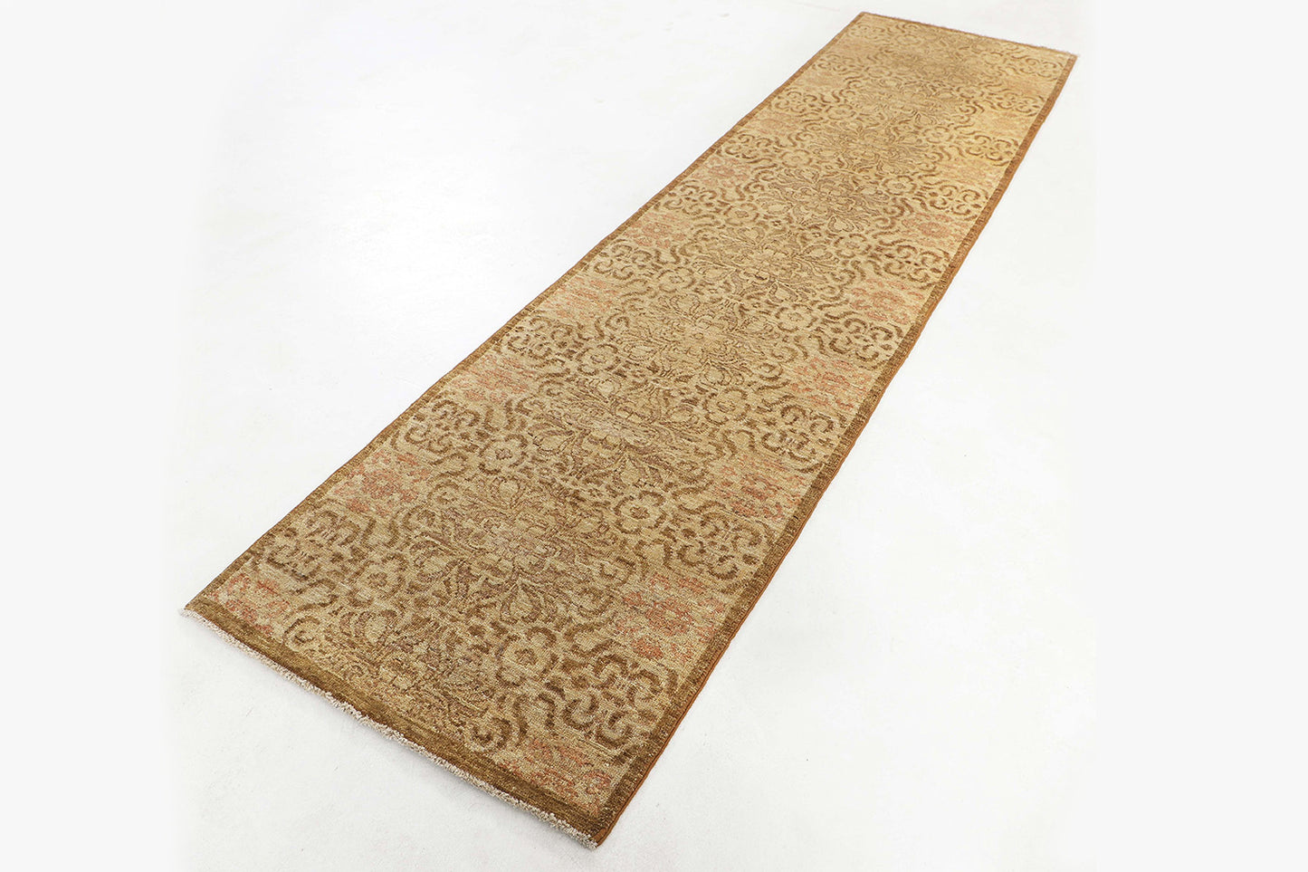 Hand-Knotted Oushak Carpet 2'.7" X 10'.3" Traditional, Camel Fine Wool Runner Rug 2.5x10