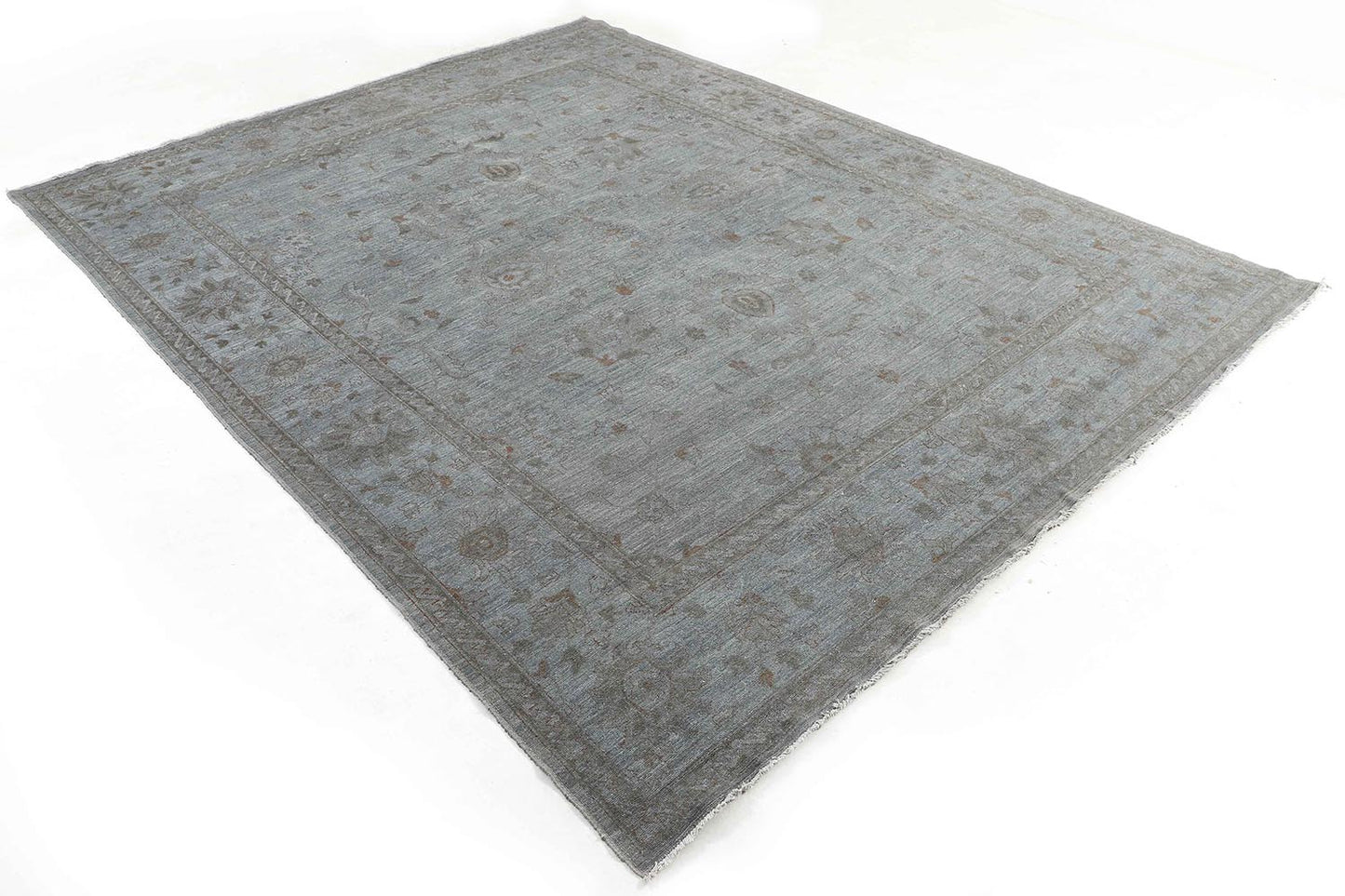 Hand-Knotted Oushak Carpet 9'.1" X 11'.6" Traditional, Grey Fine Wool Area Rug 9x12