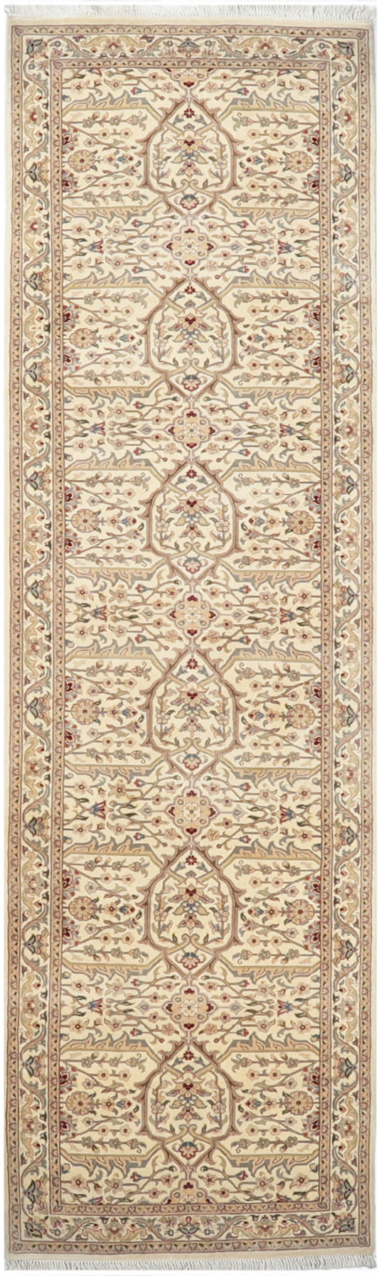 Hand-Knotted Lahore Carpet 2'.8" X 8'.10" Oriental, Bone Fine Wool Runner Rug 2.5x10
