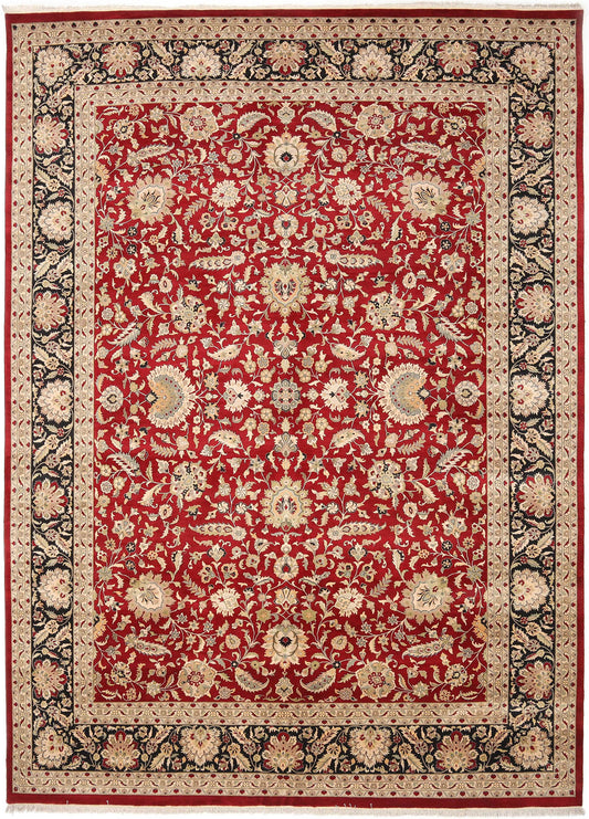 Hand-Knotted Lahore Carpet 10' X 13'.11" Oriental, Red Fine Wool Area Rug 10x14