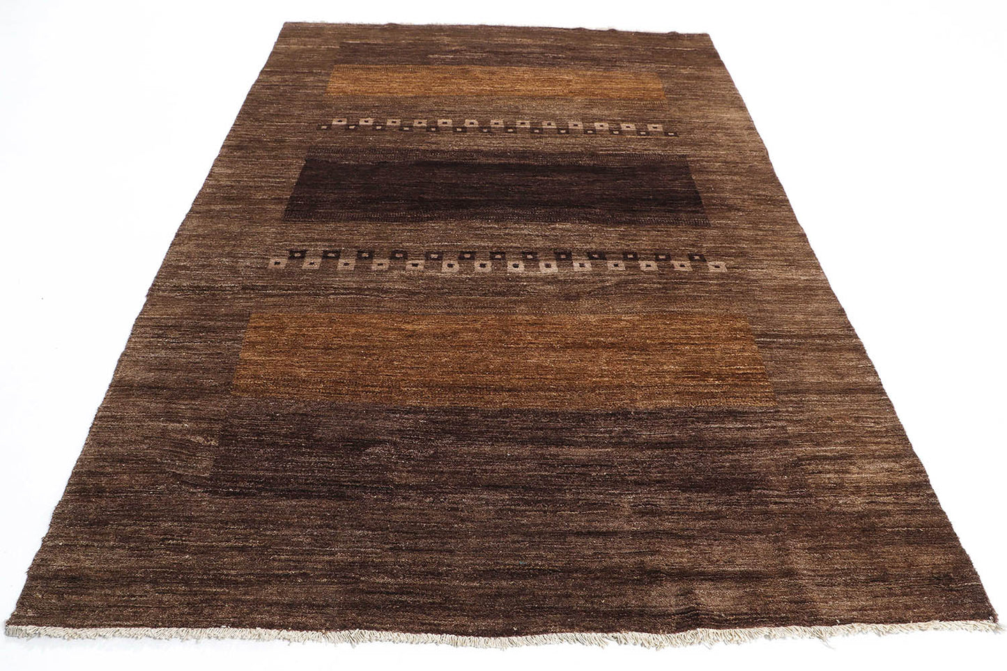 Hand-Knotted Gabbeh Carpet 5'.8" X 8'.3" Tribal, Choclate Fine Wool Area Rug 5.5x8