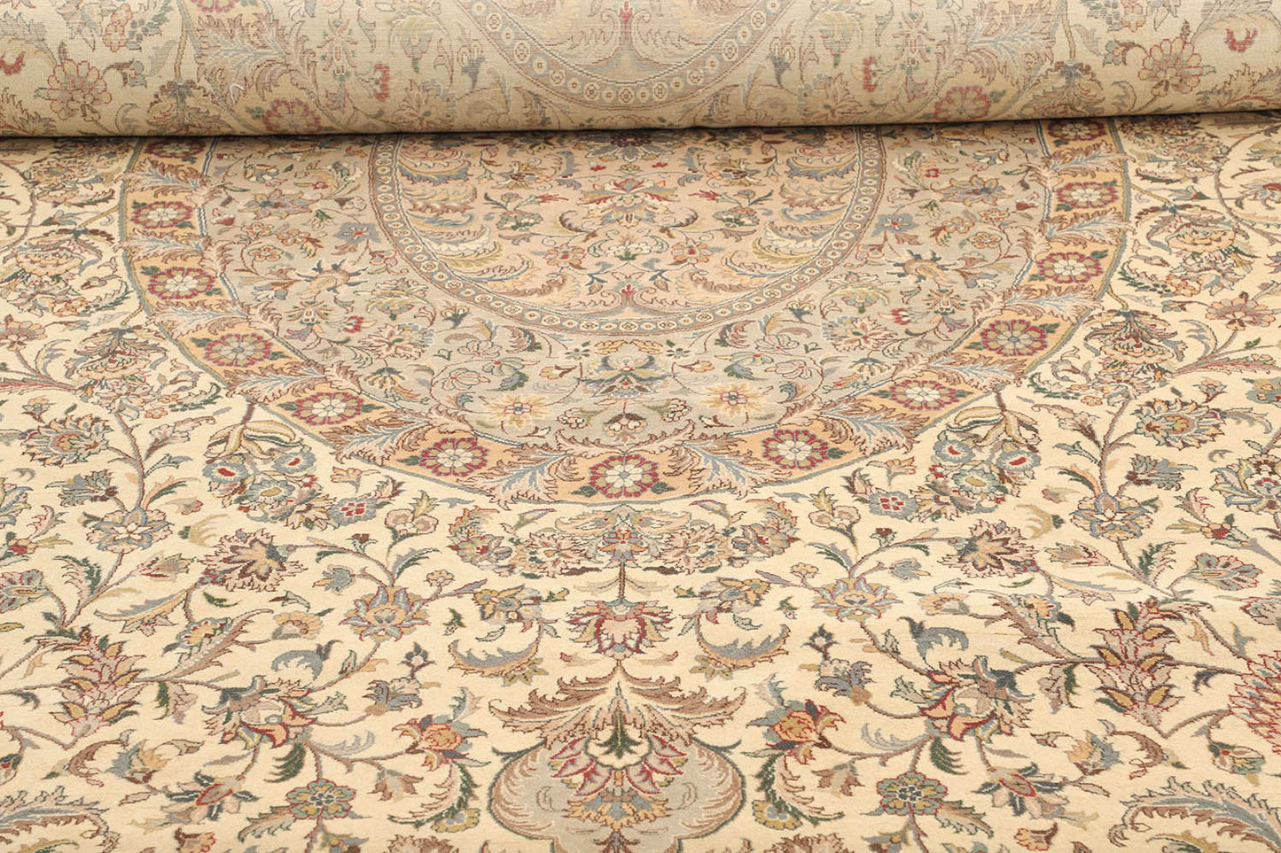 Hand-Knotted Lahore Carpet 11'.11" X 18'.1" Oriental, Ivory Fine Wool Area Rug 12x18