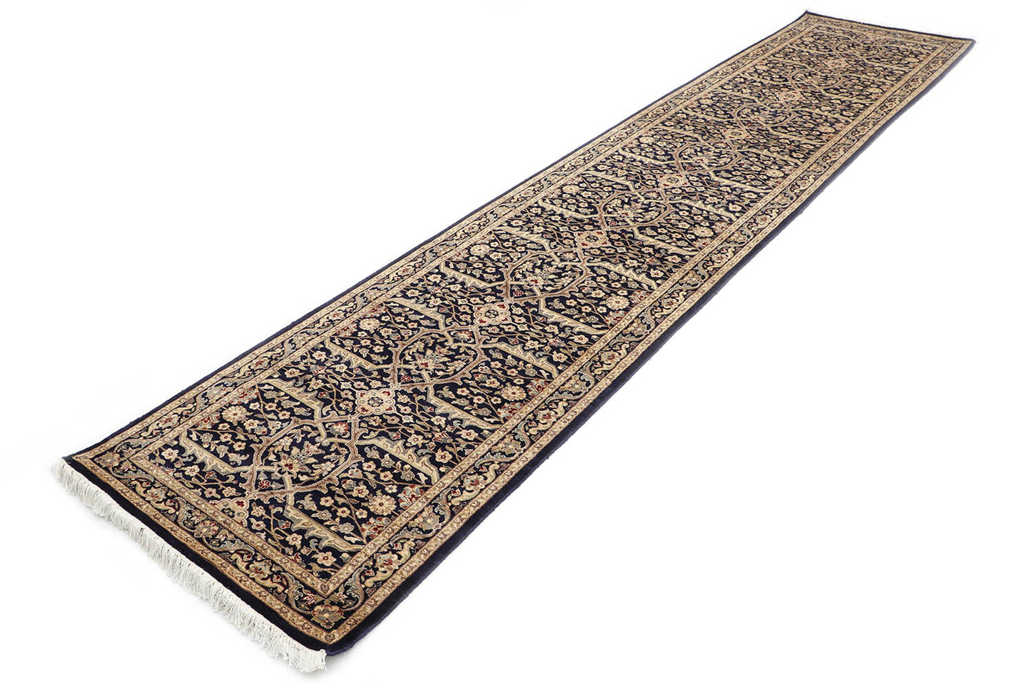 Hand-Knotted Lahore Carpet 2'.8" X 10'.4" Oriental, Blue Fine Wool Runner Rug 2.5x10