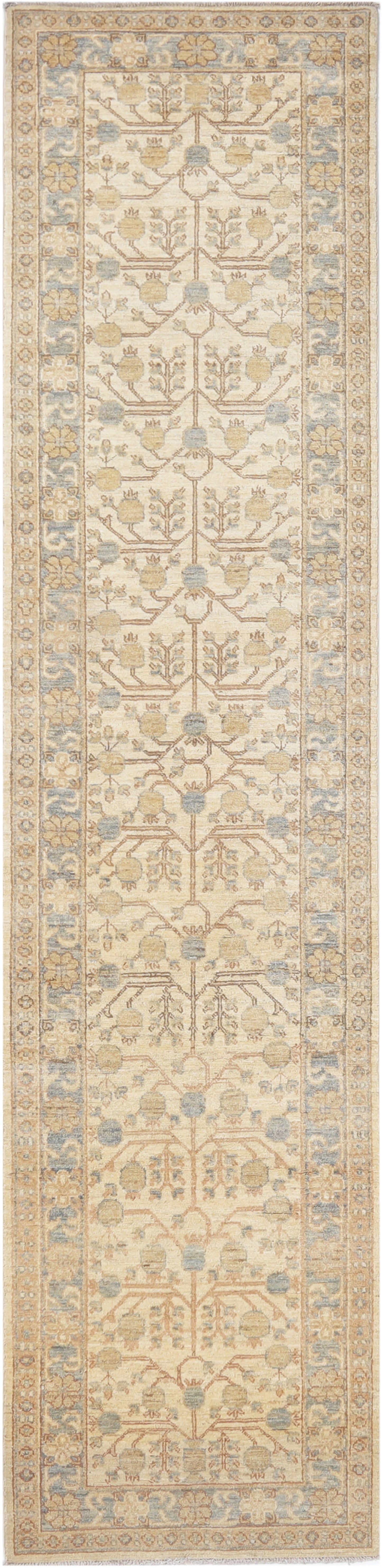 Hand-Knotted Khotan Tibet Carpet 2'.9" X 11'.3" Oriental, Ivory Fine Wool Runner Rug 2.5x12