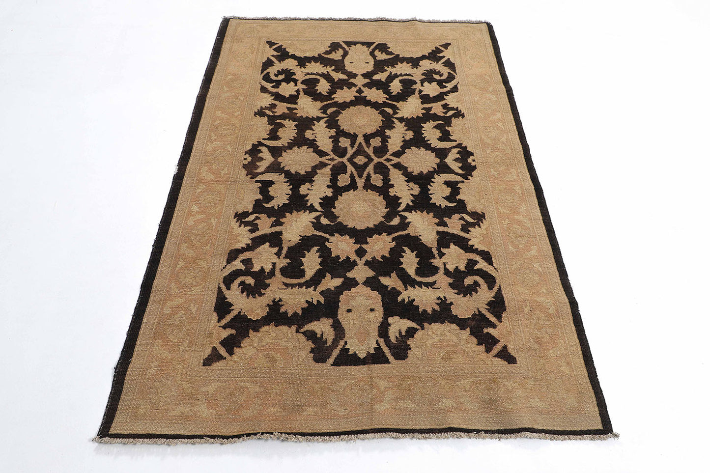 Hand-Knotted Oushak Carpet 3'.10" X 5'.11" Traditional, Black Fine Wool Area Rug 4x6