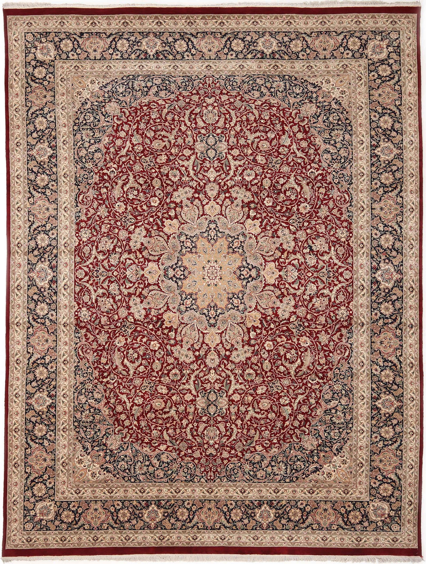 Hand-Knotted Lahore Carpet 10' X 13'.1" Oriental, Red Fine Wool Area Rug 10x14