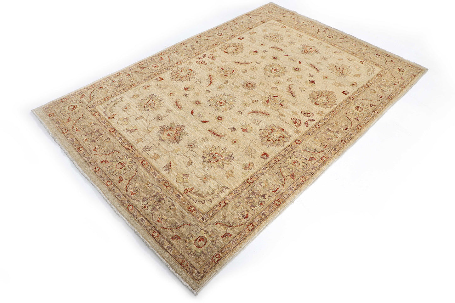 Hand-Knotted Oushak Carpet 4'.7" X 7' Traditional, Ivory Fine Wool Area Rug  4x7