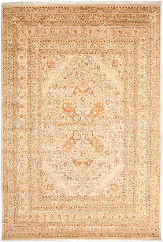 Hand-Knotted Lahore Carpet 11'.11" X 17'.7" Oriental, Bone Fine Wool Area Rug 12x18