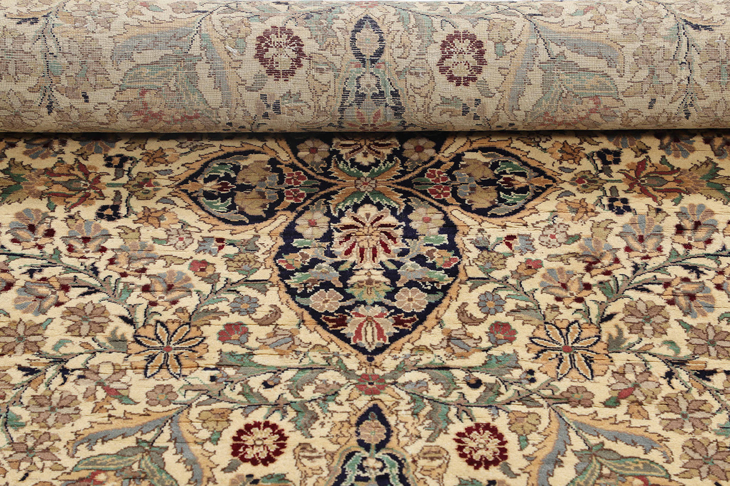 Hand-Knotted Lahore Carpet 9' X 12'.6" Oriental, Ivory Fine Wool Area Rug 9x12