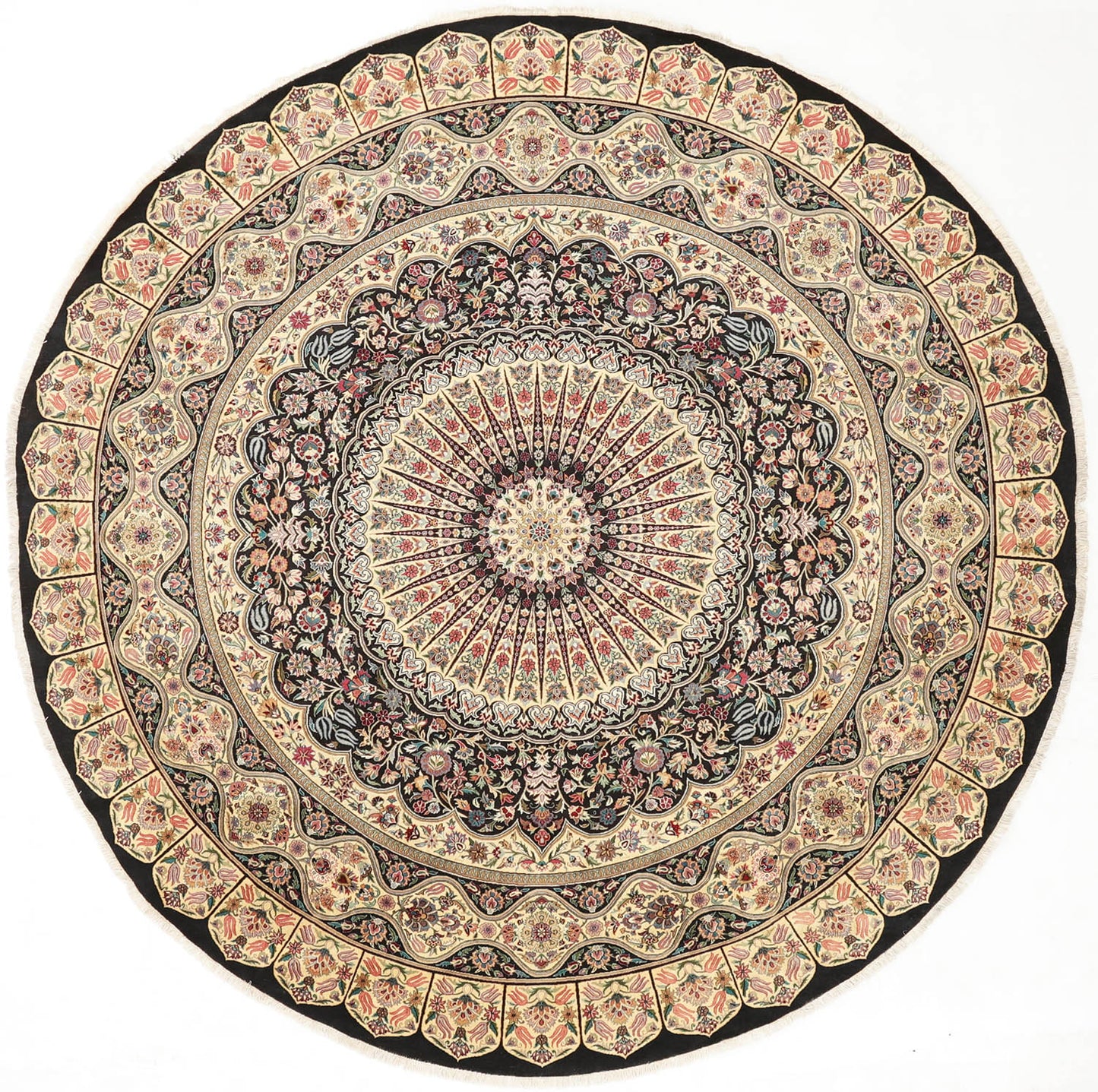 Hand-Knotted Lahore Carpet 11'.11" X 11'.11" Oriental, Black Fine Wool Area Rug 12x12