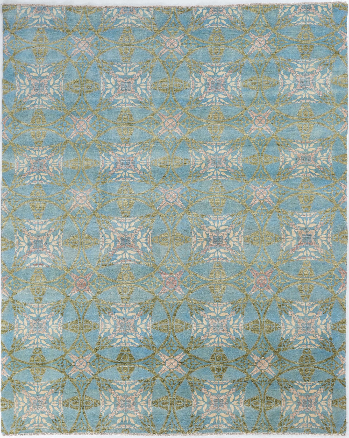 Hand-Knotted Bohemian Carpet 8' X 9'.10" Transitional, Blue Fine Wool Area Rug 8x10 D57079