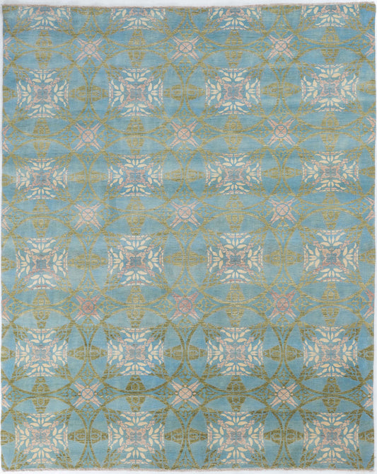 Hand-Knotted Bohemian Carpet 8' X 9'.10" Transitional, Blue Fine Wool Area Rug 8x10 D57079