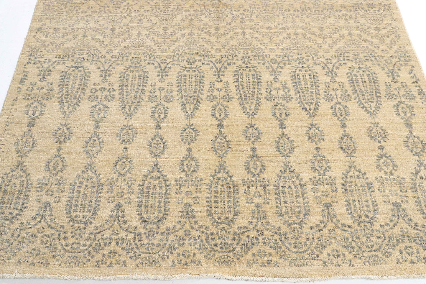 Hand-Knotted Oushak Carpet 5'.8" X 8'.6" Traditional, Ivory Fine Wool Area Rug 6x9