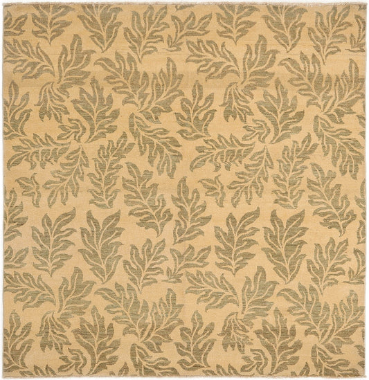 Hand-Knotted Oushak Carpet 8' X 8'.3" Traditional, Beige Fine Wool Square Rug 8x8