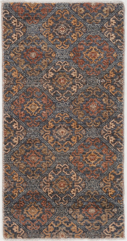 Hand-Knotted Oushak Carpet 2' X 3'.11" Traditional, Blue Fine Wool Accent Rug 2x4