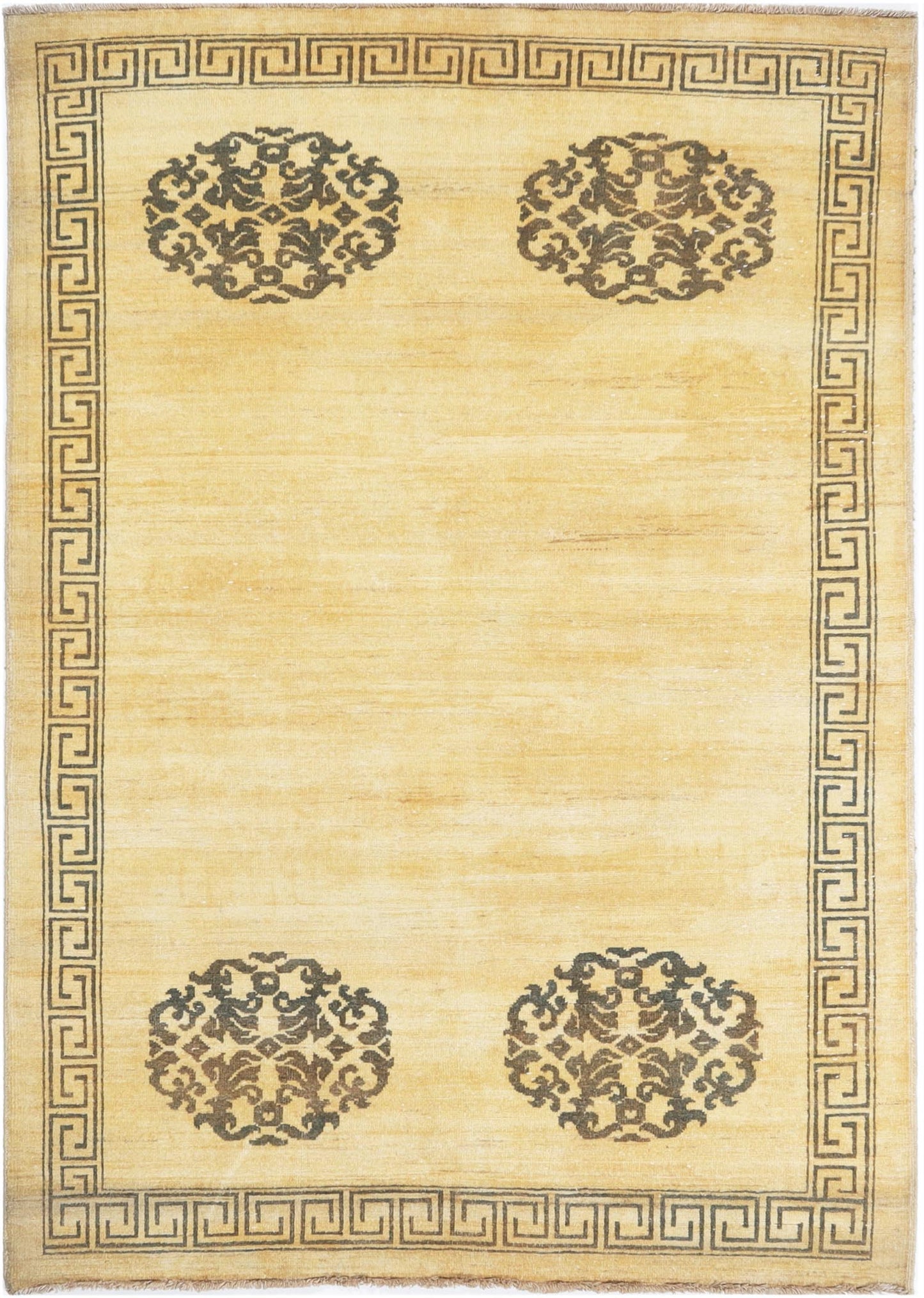 Hand-Knotted Oushak Carpet 4'.8" X 6'.8" Traditional, Beige Fine Wool Area Rug 4x7