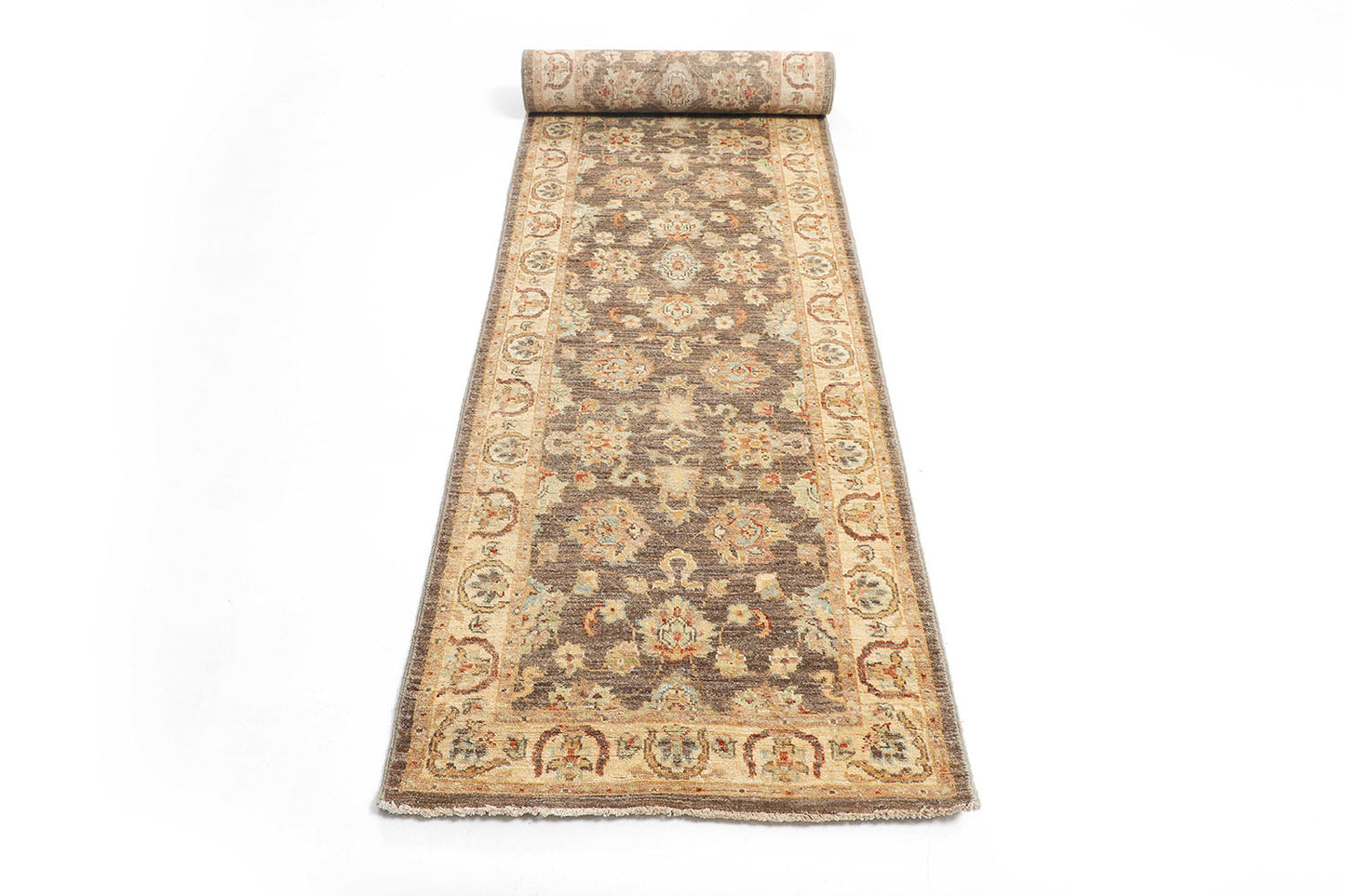 Hand-Knotted Oushak Carpet 2'.7" X 14'.4" Traditional, Green Fine Wool Runner Rug 2.5x14