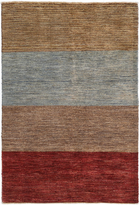 Traditional Hand-Knotted Gabbeh Baluch Area Rugs Beige/Red Color 100% Wool Rugs (4 x 6) 4x6
