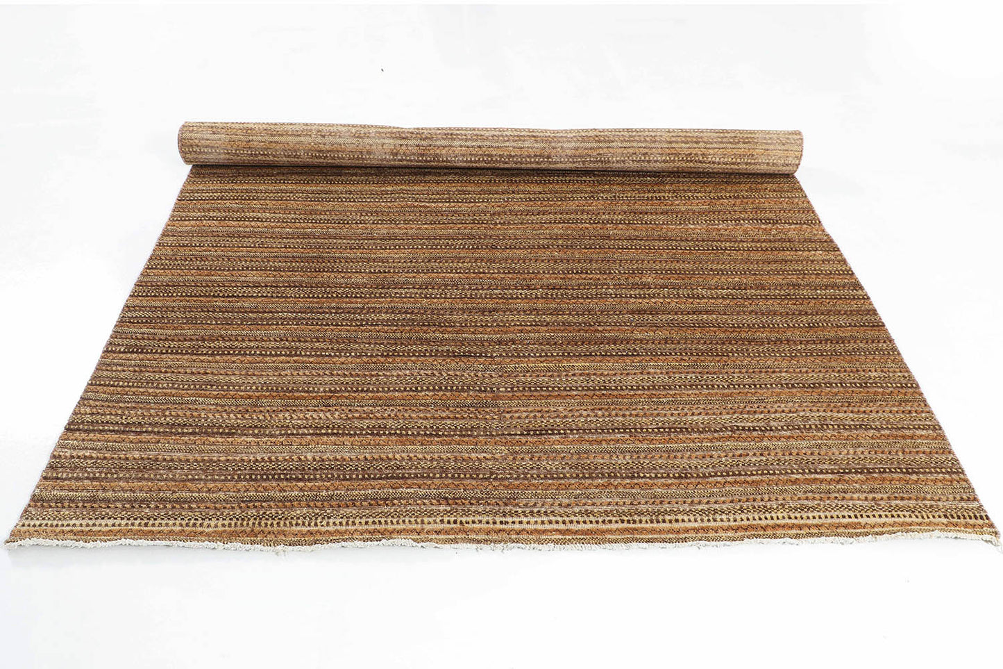 Hand-Knotted Gabbeh Carpet 5'.5" X 8'.1" , Brown Fine Wool Area Rug 5.5x8 D48648