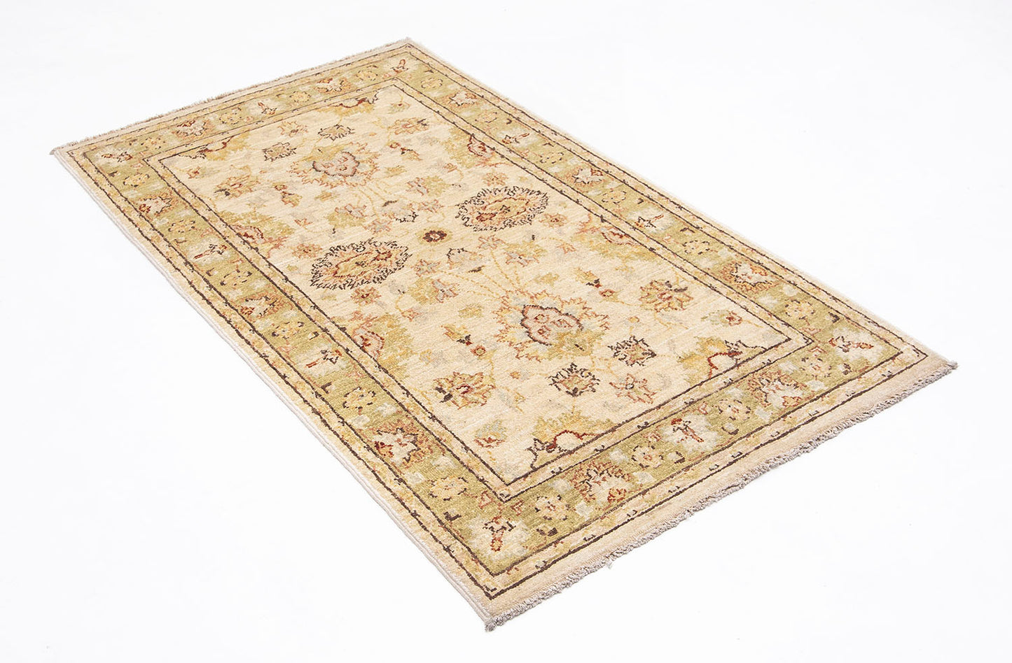 Hand-Knotted Oushak Carpet 3' X 5'.3" Traditional, Ivory Fine Wool Accent Rug 3x5