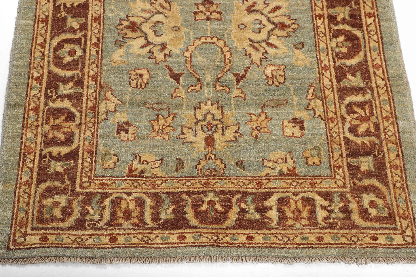 Hand-Knotted Oushak Carpet 3'.1" X 5' Traditional, Green Fine Wool Accent Rug 3x5
