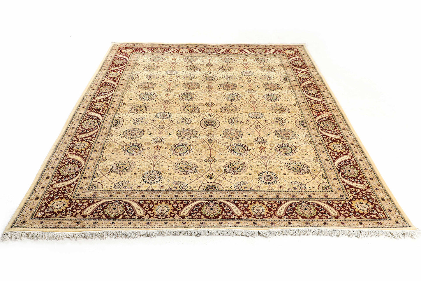 Hand-Knotted Lahore Carpet 8'.1" X 10'.6" Oriental, Bone Fine Wool Area Rug 8x10